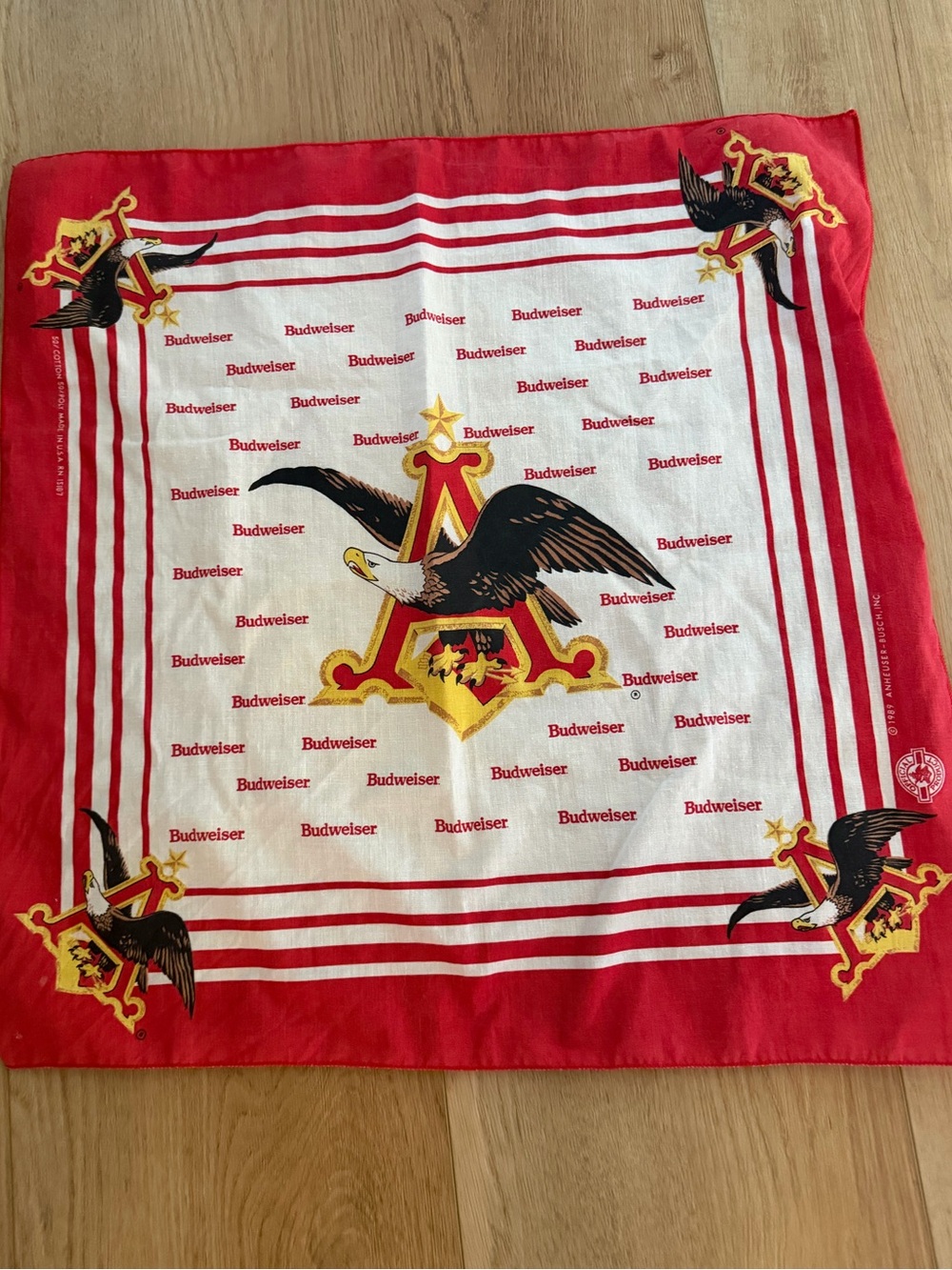 Budweiser Red and White Eagle Crest Bandana vintage 1989